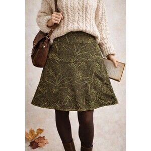 Cynthia Steffe Olive Wool Embroidered A Line Skirt Vintage Size 6